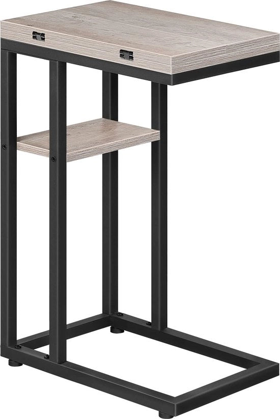 Cassa di servizio a forma di C, tavolo da snack pieghevole, comodino, supporto per laptop, tavolo per angoli, piccole stanze, piccola tavola da salotto, camera da letto, Greige e nero EBG29SF01