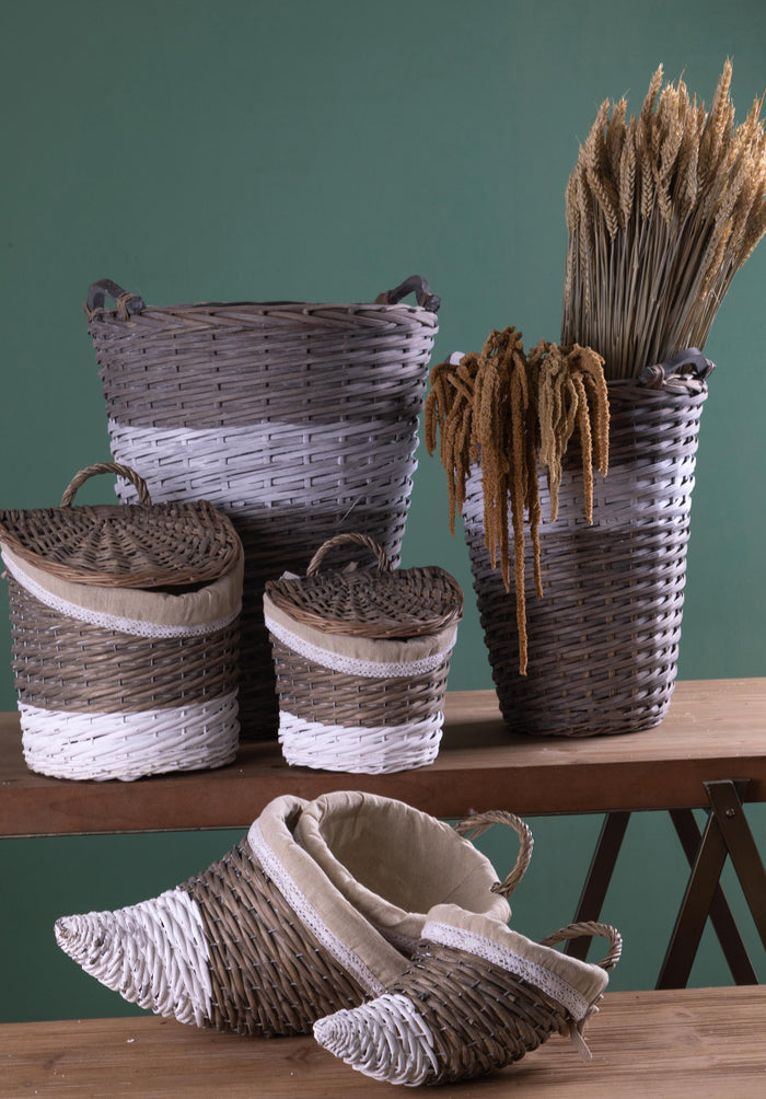 Set 3 Cesti Cornucopia in vimini H 51 cm