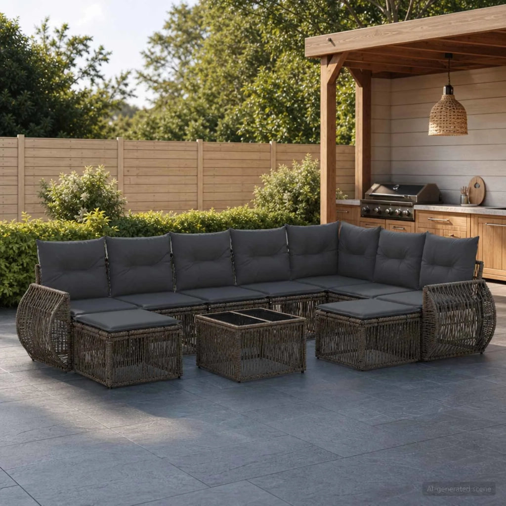Set Divano da Giardino 10 pz Grigio polyrattan 3435608