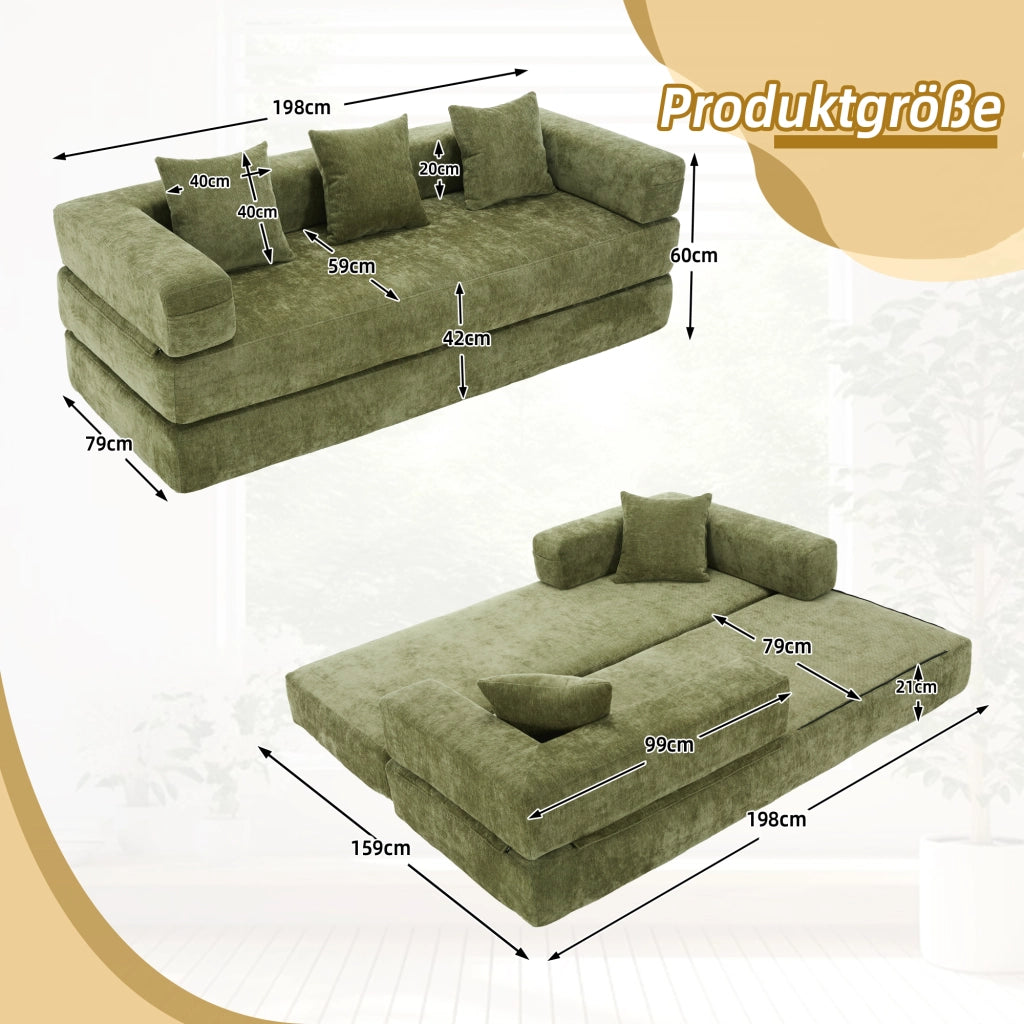 Divano modulare in ciniglia con Tasche laterali e Base antiscivolo, Verde