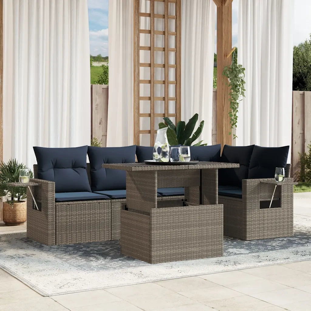 Set Divani da Giardino 6 pz con Cuscini Grigio in Polyrattan 3267891