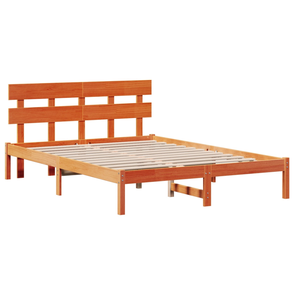 Struttura Letto con Testiera Marrone Cerato 160x200 cm Legno Massello di Pino