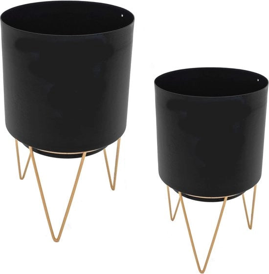 Set di supporti per piante in metallo da 2 - Vasi decorativi con cornice dorata