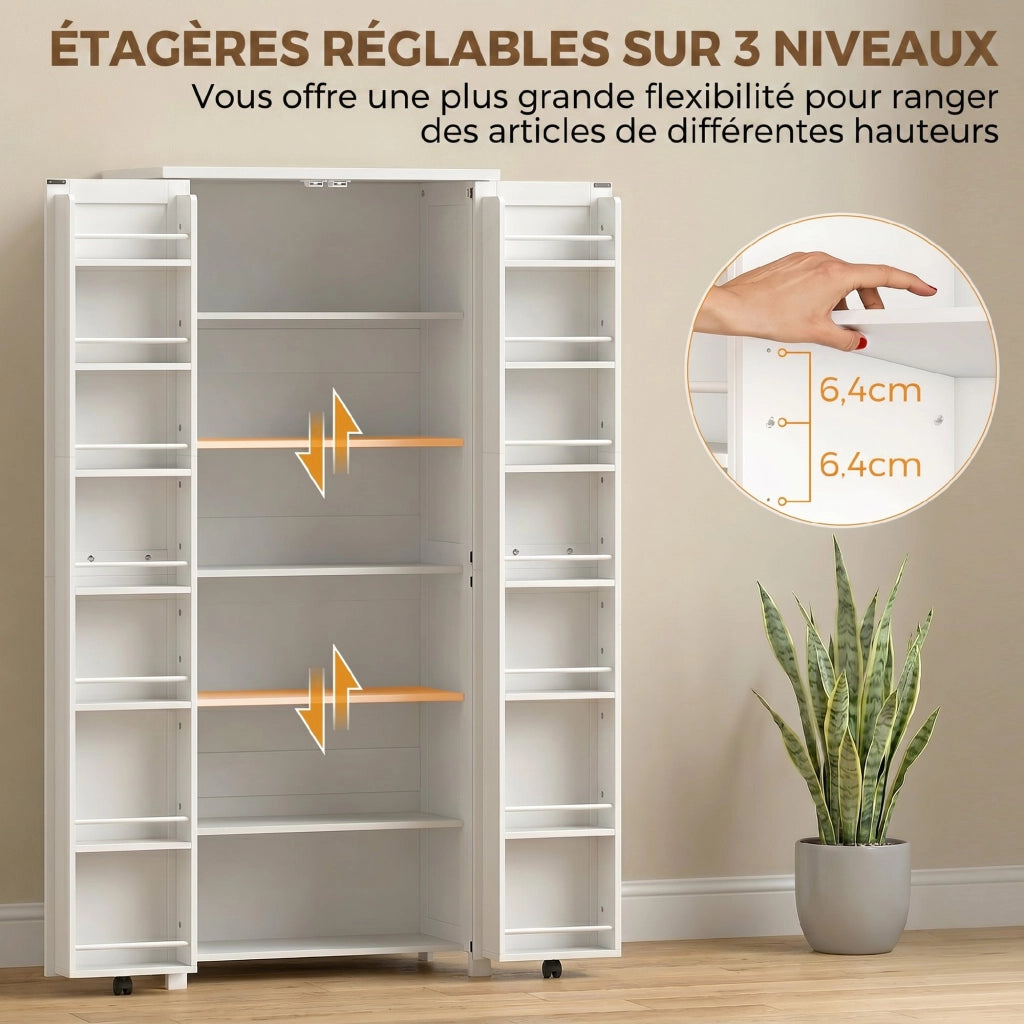Armadio da cucina ¨C zephmum ¨C 2 ante con ruote, 6 scomparti, 14 portarack, ripiani regolabili, bianco