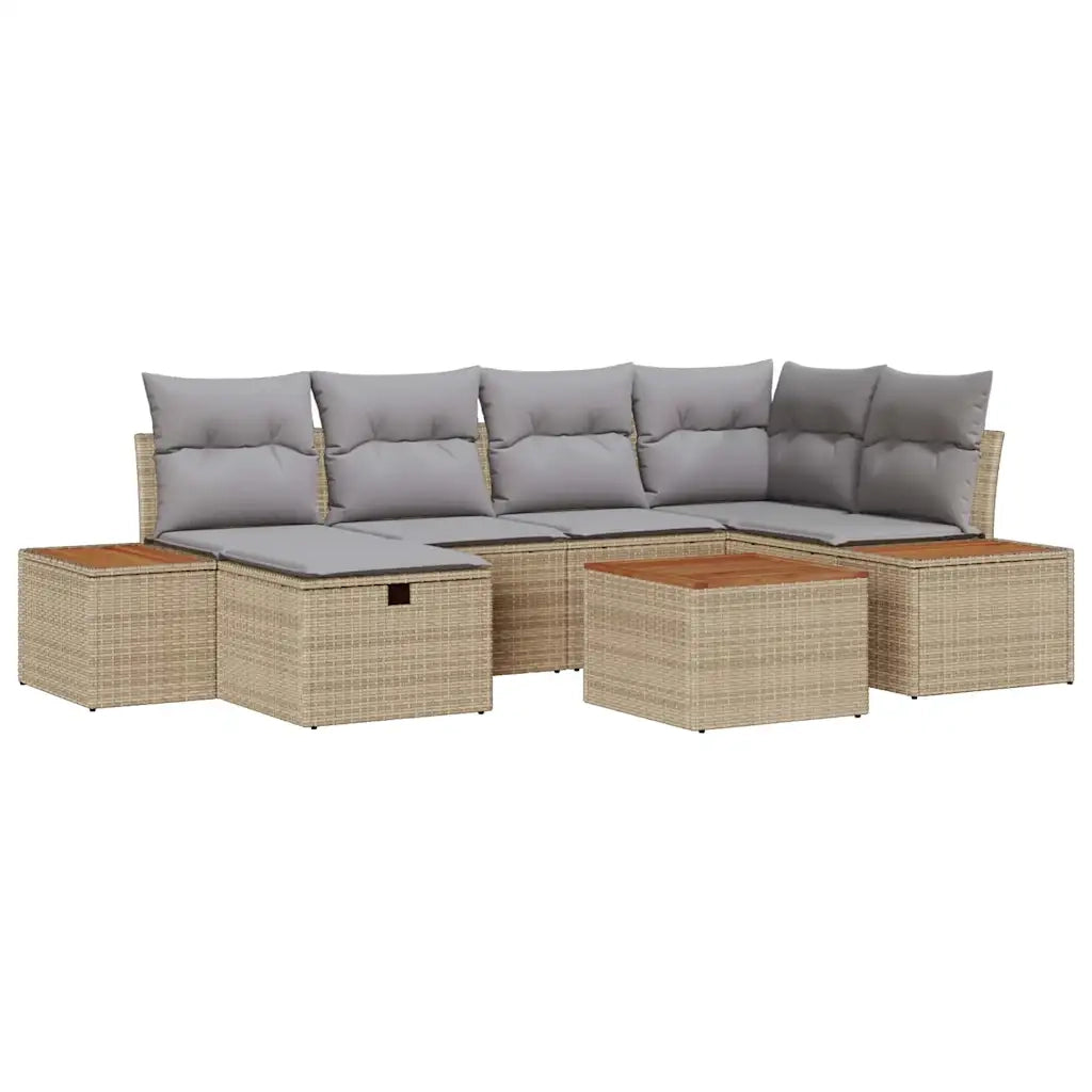 Set Divano da Giardino con cuscino 7 pcs Beige polyrattan