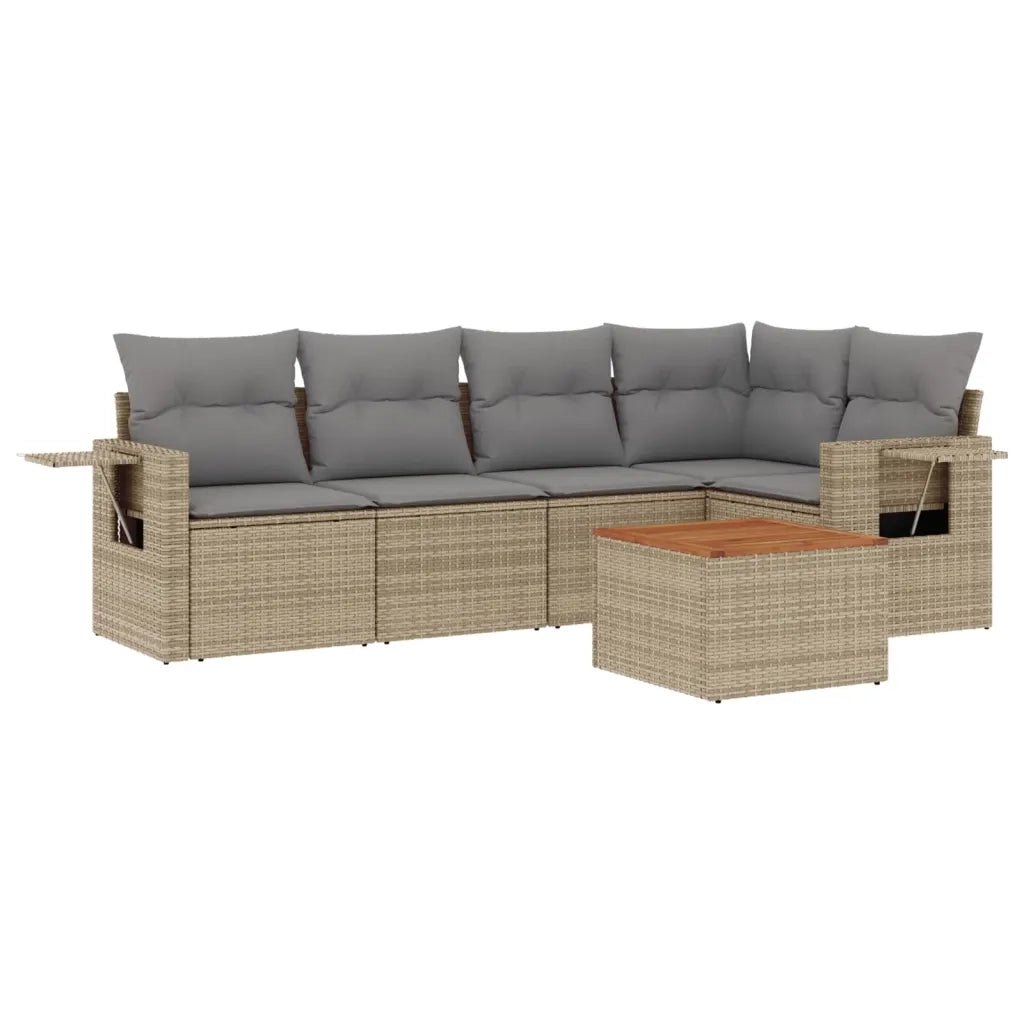 Set Divano da Giardino 6 pz con Cuscini Beige Misto Polyrattan