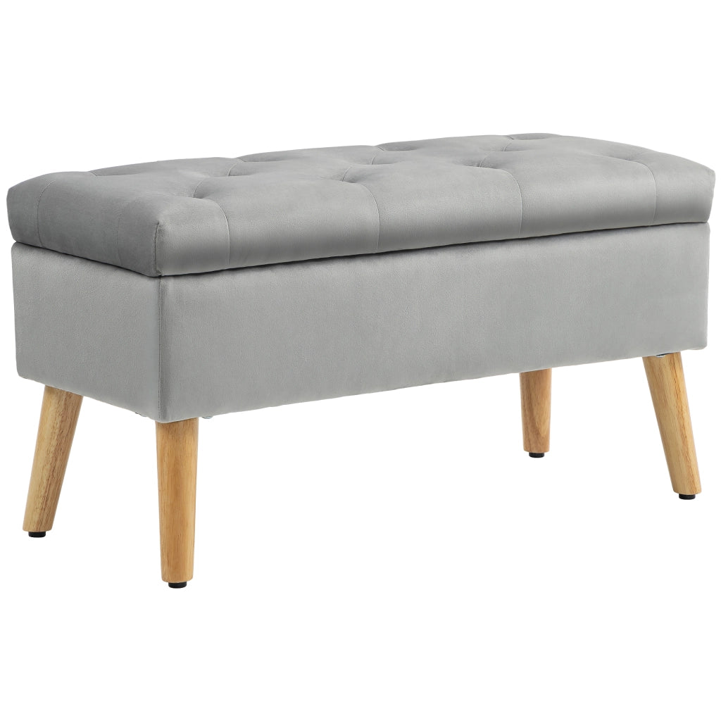 PANCA Contenitore 80x35x40 cm Grigio in poliestere con gambe in legno