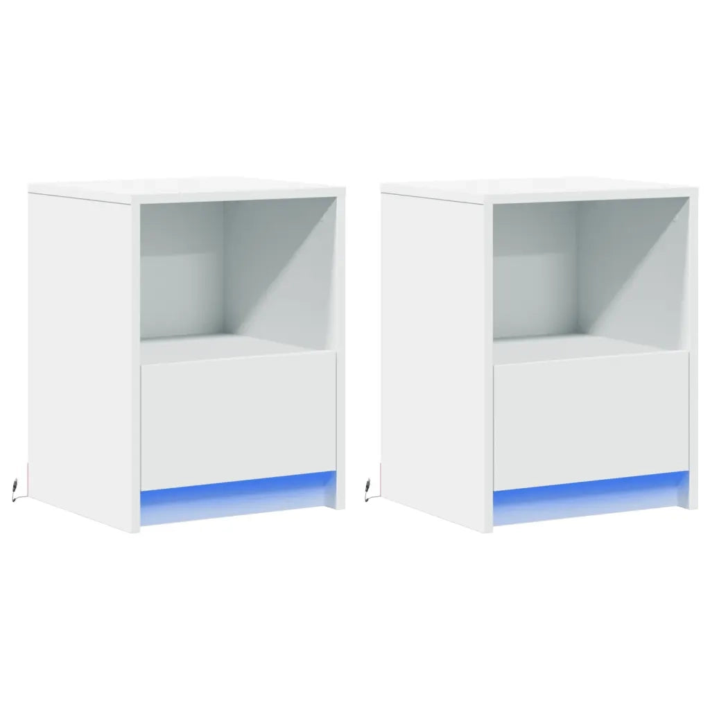 Comodini con Luci LED 2pz-Set di 2 Tavolino da notte Bianchi in Legno Multistrato 843036