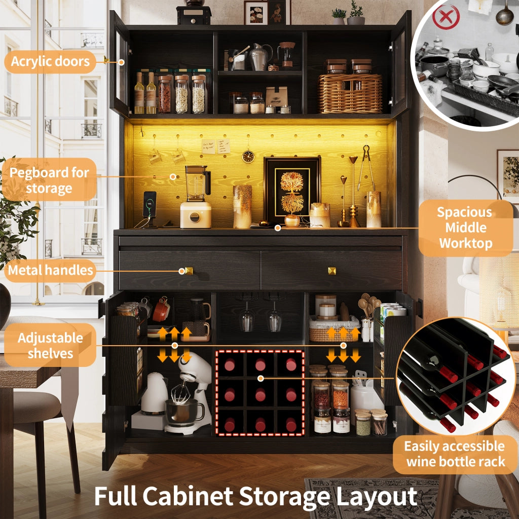 Colonna da cucina con 2 porte; LED RGB e USB - per cucina - in MDF e acrilico - 120×40×178 cm - nero