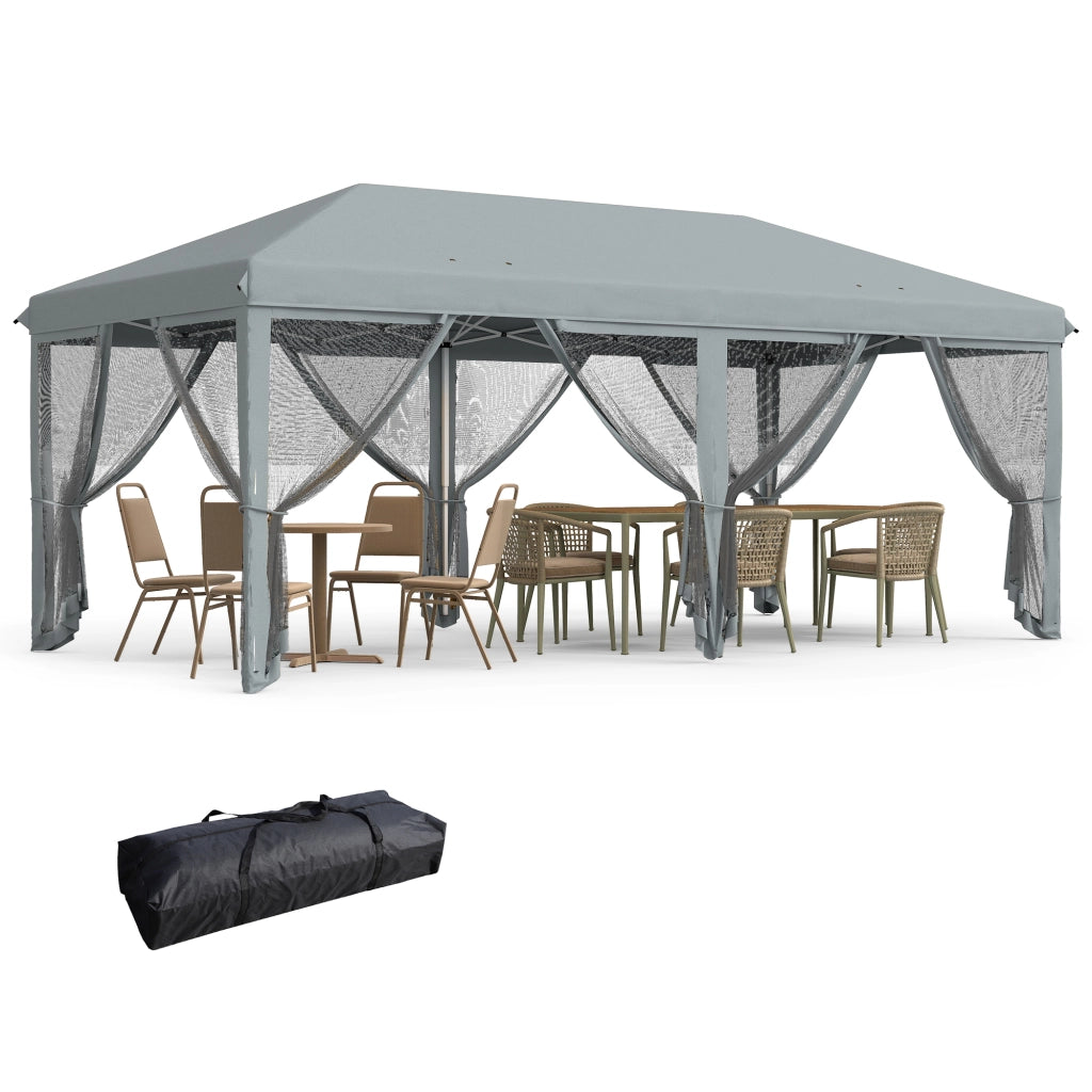 Gazebo Pieghevole 6x3 m con Pareti Laterali Rete Anti-UV ¨C Zephmum ¨C Grigio
