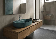 Lavabo ovale da appoggio senza troppo pieno in ceramica con foro rubinetto - Verde Petrolio Opaco