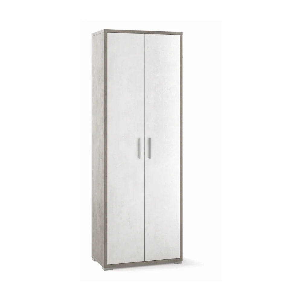 Armadio mobile 2 ante 71x41x199h cm in kit di montaggio colore Cemento e Ossido Bianco