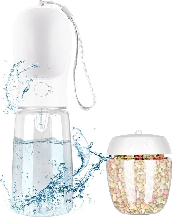 Fiasca per cani per viaggio 550 ml fiasca per cani da viaggio fiasca per cani con 100 ml contenitore per cibo per cani sacco per cani per viaggio fiasca portatile per cani dispenser di acqua per cani sacco per cani per viaggio