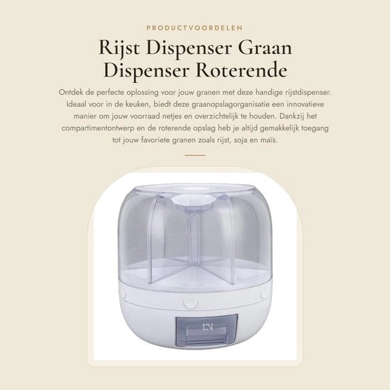 Dispensatore di grano 6 contenitori - Raccoglitore di grano - Deposito rotante - Translucido - Spazievolutivo - Materiale PP - Deposito di grano - Codice prodotto:  - Modello:  - Dimensioni:  - Capacità:  - Materiale: PP