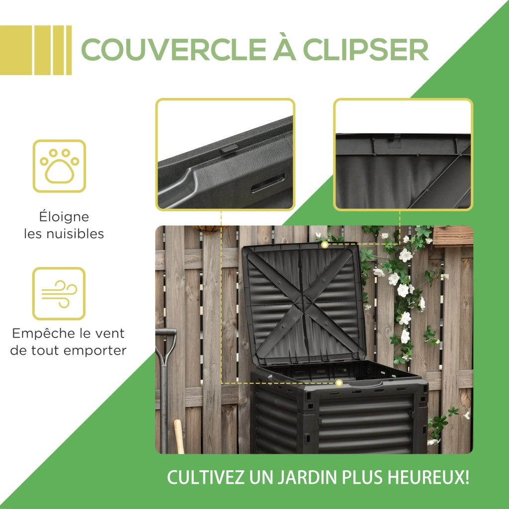 Compostatore da Giardino 300L ¨C zephmum ¨C Nero 60.5x60.5x81.5 cm