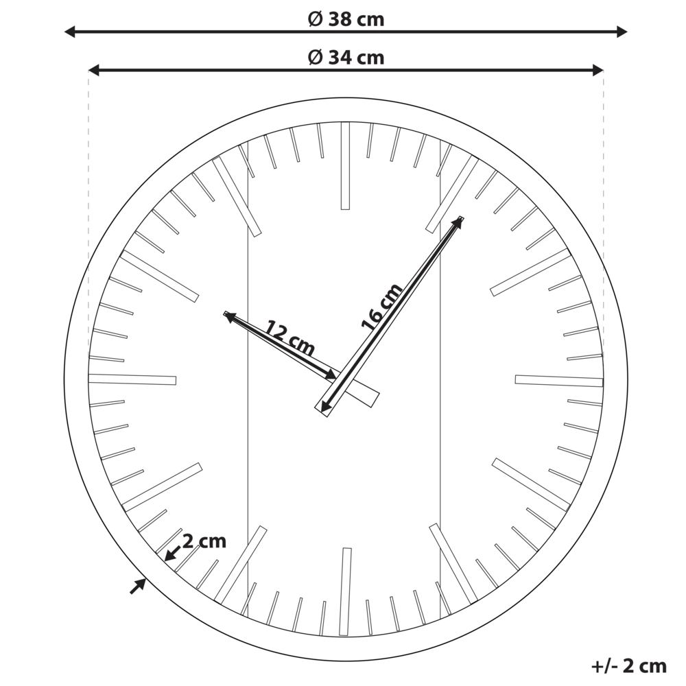 Orologio da parete in legno chiaro di colore nero 38 cm senza numeri in stile moderno