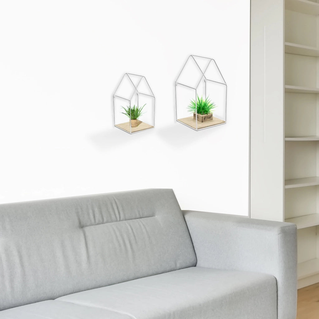 SET 2 BACHECHE STILE INDUSTRIAL 20-15CM CON DESIGN A CASETTA STRUTTURABIANCA