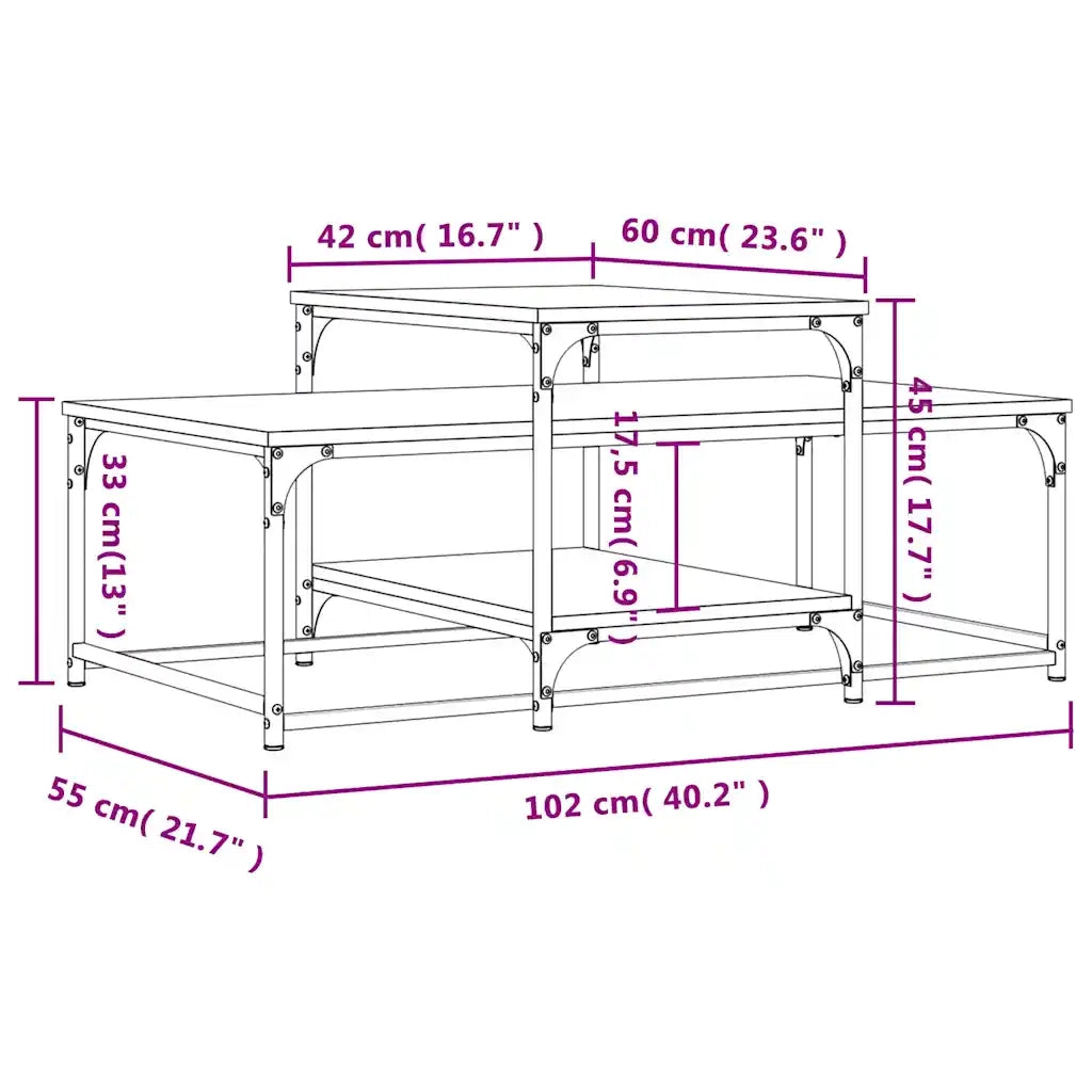 Tavolino da Salotto Nero 102x60x45 cm in Legno Multistrato 835314