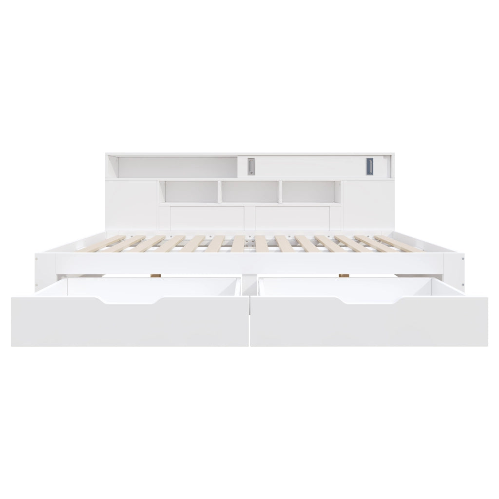 Letto multifunzionale 140x190 cm con doppio cassetto, armadio e ripiani, bianco