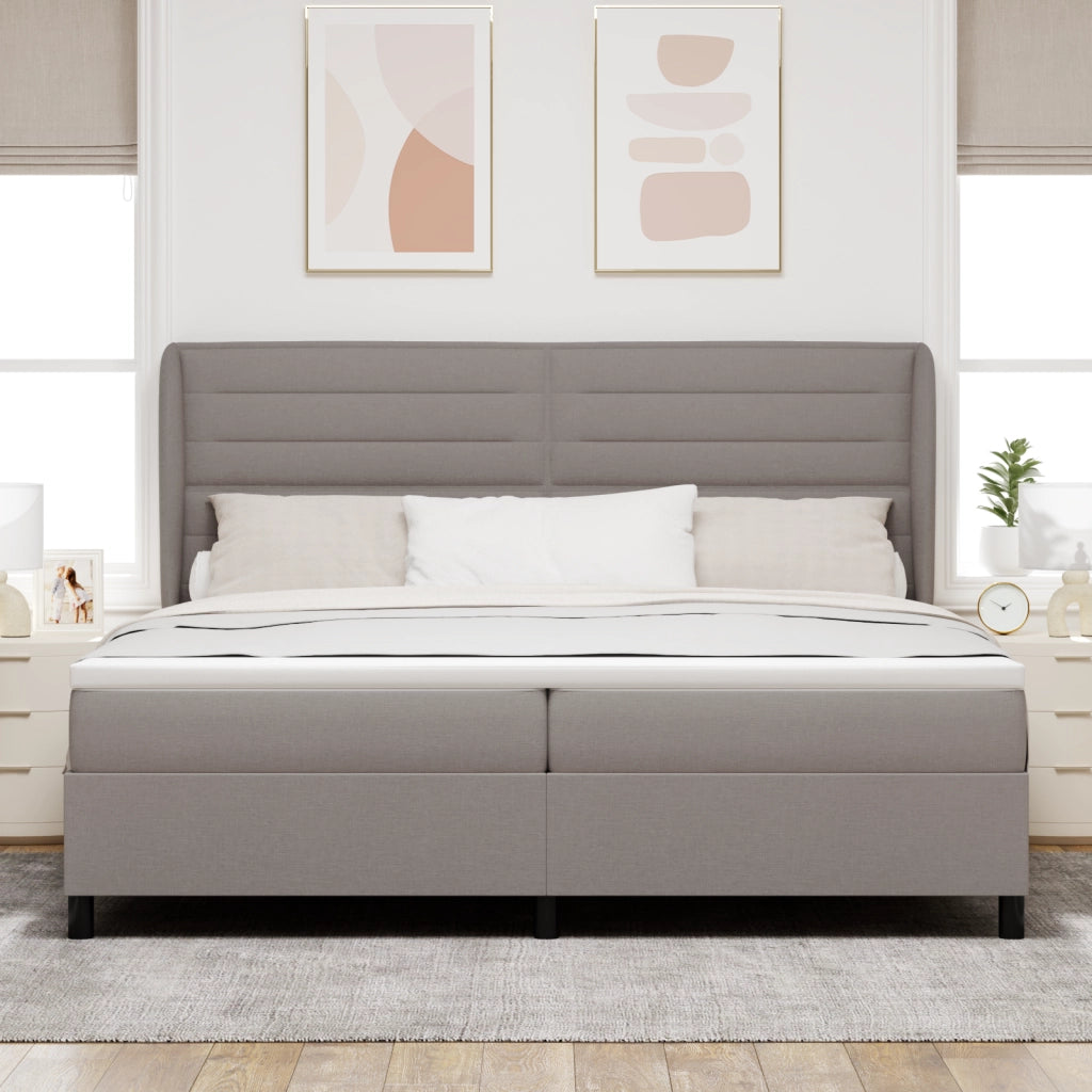Box Spring Letto con Materasso Tortora 200x200 cm Tessuto