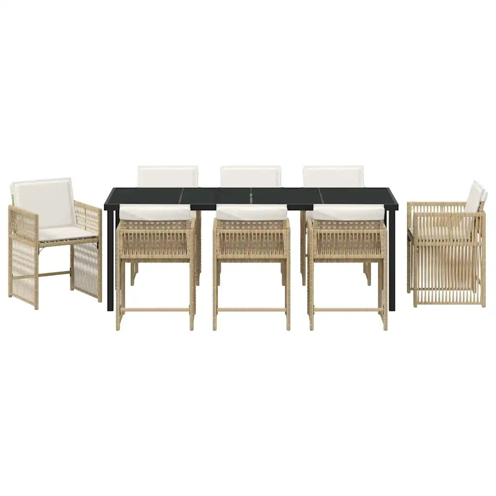 Set da Pranzo per Giardino 9 pcs Beige polyrattan