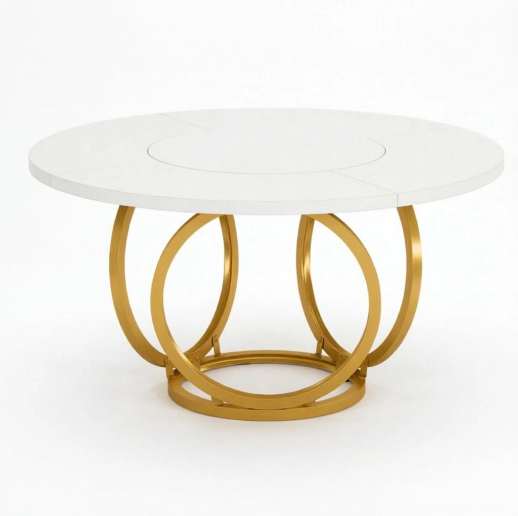 Tavolo da pranzo rotondo 120 cm bianco e oro