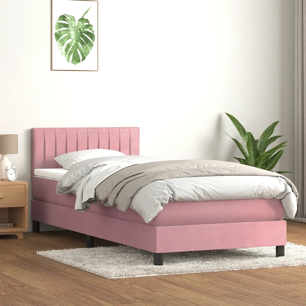 Letto a Molle con Materasso e LED Rosa 90x220 cm Velluto 3317108