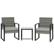 Set da bistrot in rattan, set di mobili da giardino composto da 3 pezzi con 2 sedie da giardino, tavolino, cuscini sfoderabili, grigio chiaro.