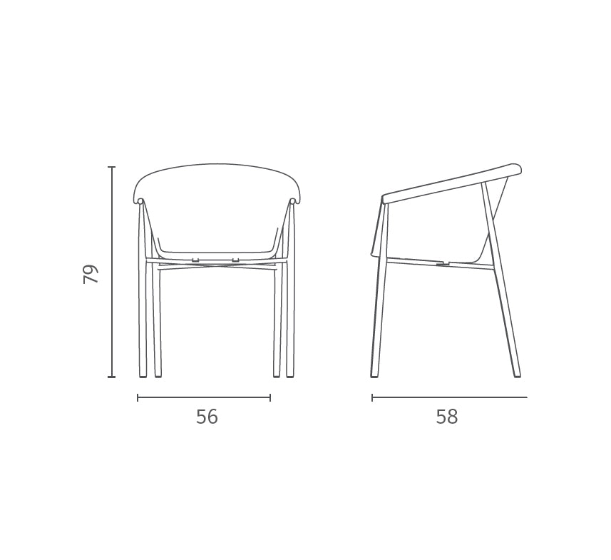 Sedia da pranzo Nari con scocca a guscio imbottita in tessuto Grigio Scuro e gambe in metallo Nero dal design moderno - 56x58x79 cm