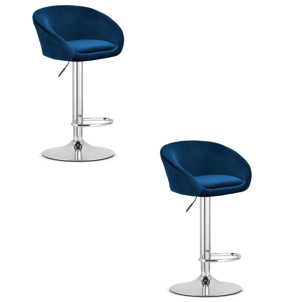 Sgabello in velluto VALORA EAST - Blu navy / Base cromata x 2