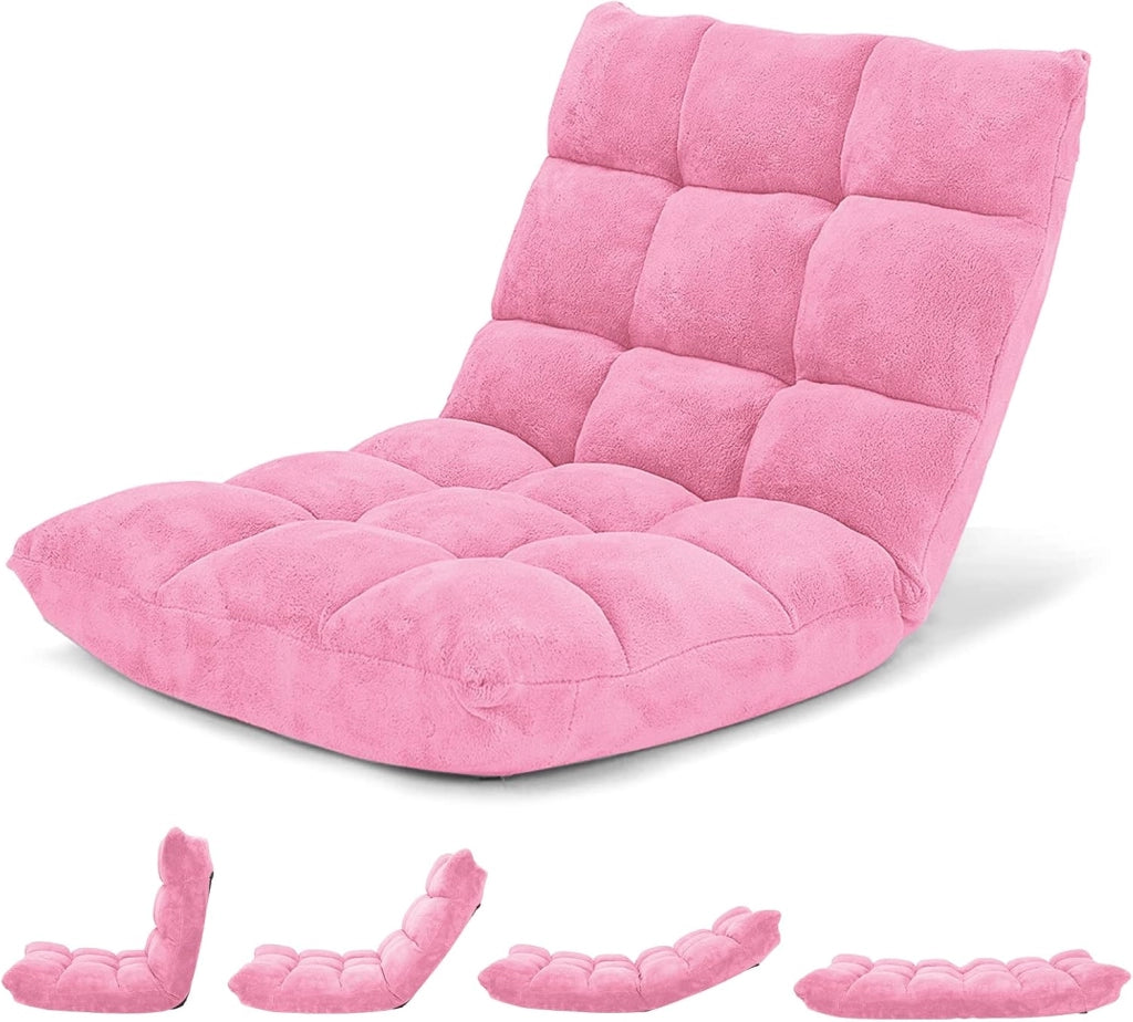 Living-Room-Chairs - Sedia da pavimento con supporto dorsale, ferro + schiuma + velluto corallo, rosa, 26,5 x 22,5 x 22 pollici