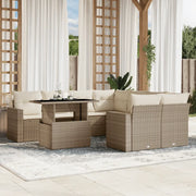 Set Divano da Giardino 9 pz con Cuscini Beige in Polyrattan