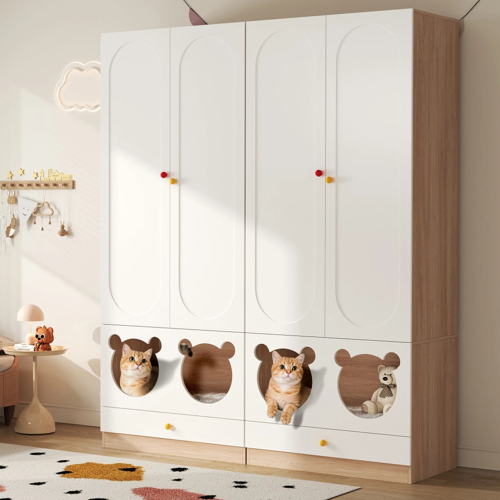 Armadio a 2 ante con asta appendiabiti e cassetti, per camera dei bambini, in MDF, bianco naturale, 80 × 50 × 200 cm
