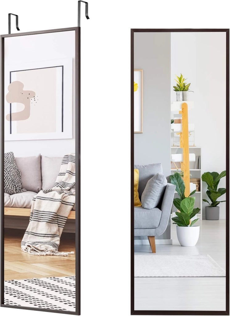 Specchio a Porta, Specchio a Parete, Specchio a Figura Intera, Superficie con Strato Antideflagrante, con 2 Ganci per Regolare Altezza, Cornice in Ferro, 36 x 1,5 x 107,5 cm (Bianco)