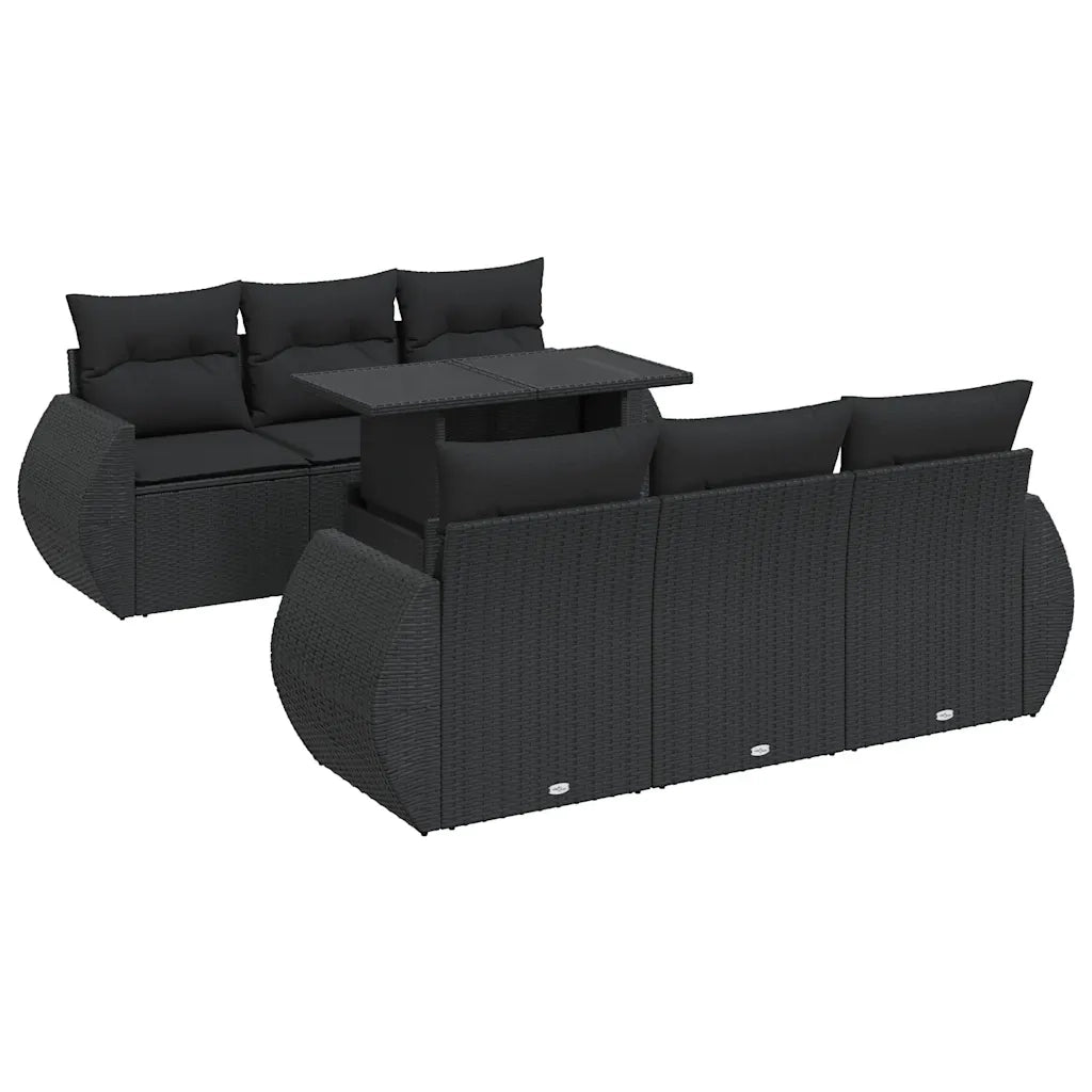 vidaXL Set Divani da Giardino con Cuscini 7pz Nero Polyrattan