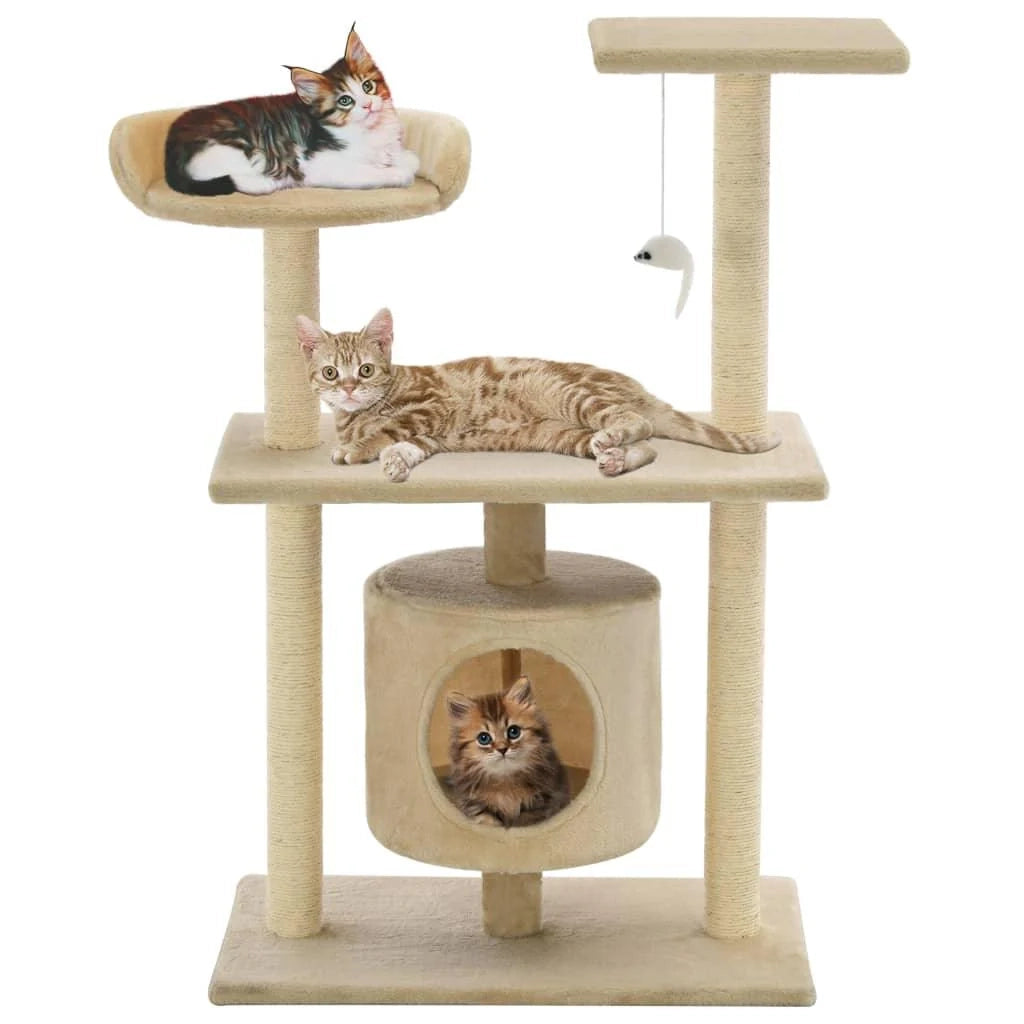 Tiragraffi albero per gatti cuccia per gatti peluche in sisal 95 cm beige 3702237