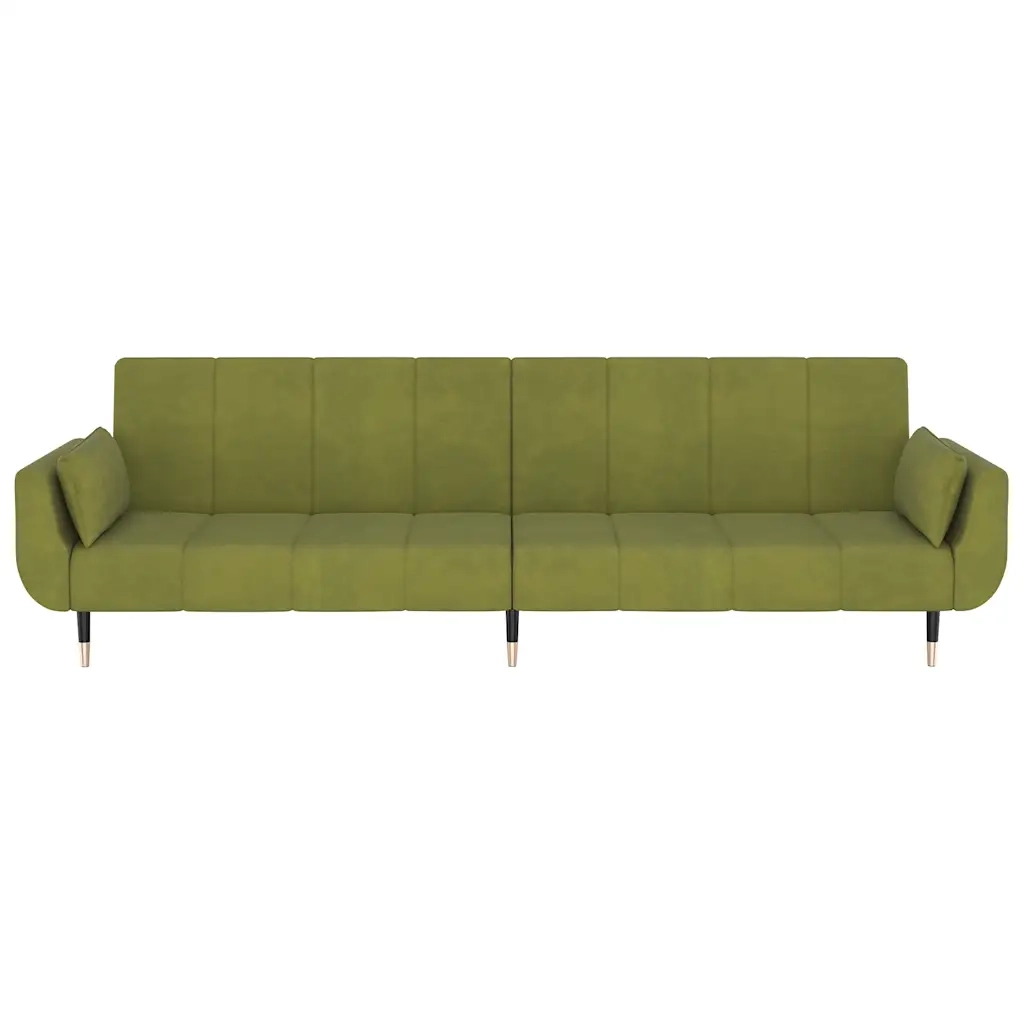 Divano Letto a 2 Posti con 2 Cuscini Verde Chiaro in Velluto 337585