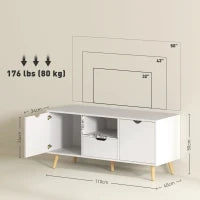 Mobile Porta TV max 50" con Cassetto, Ripiano Aperto e Armadietti, 110x40x50 cm, Bianco e Legno