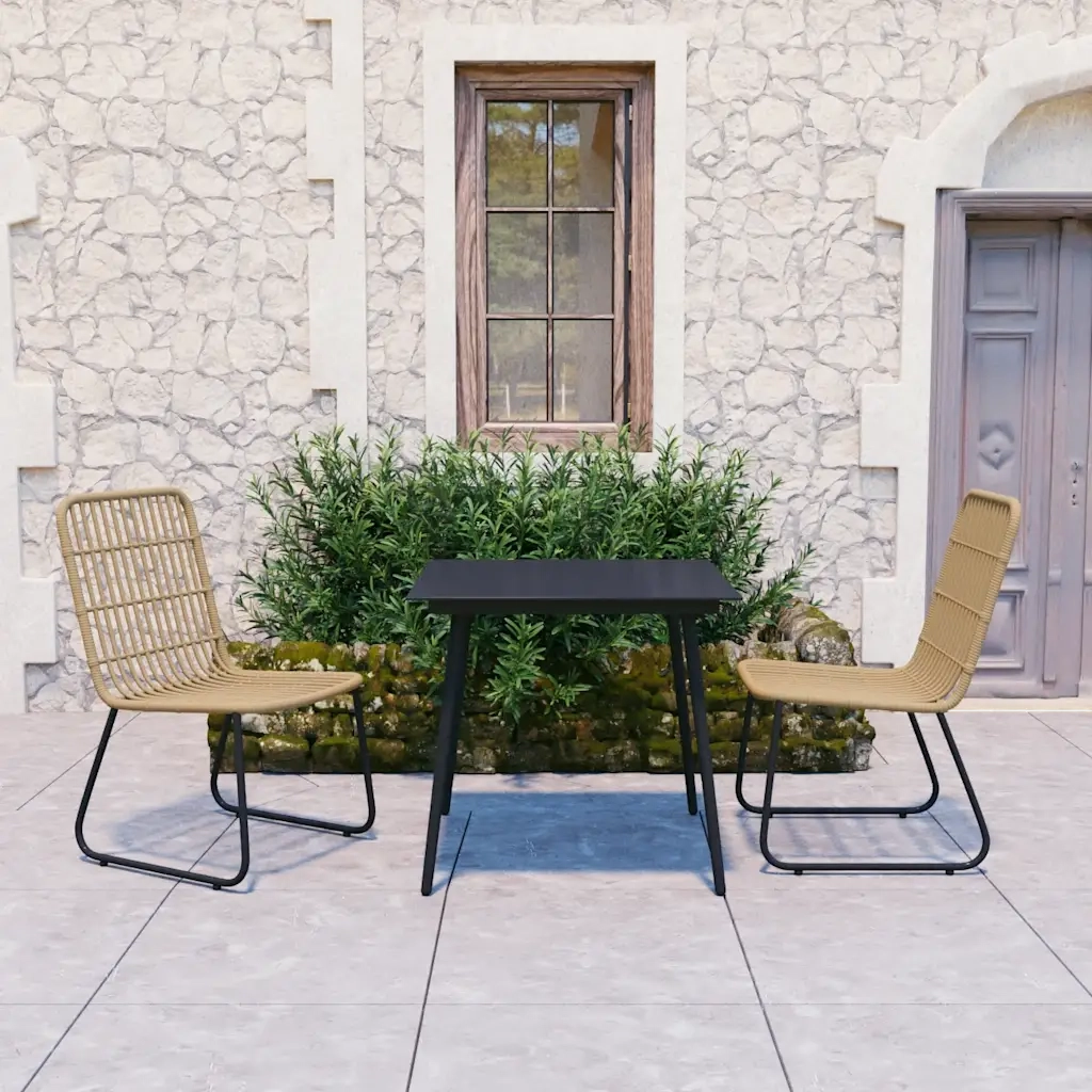 Set da Pranzo da Giardino 3 pz | Set Salotto da Giardino in Polyrattan e Vetro