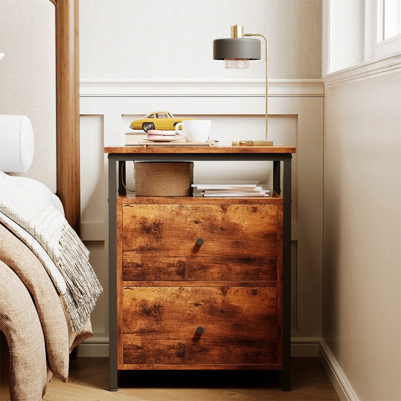 Comodino tavolino per camera da letto soggiorno cassetti loft marrone rustico retrò