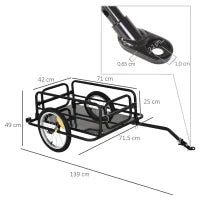 Carrello Bici con Pareti Pieghevoli, Gancio e 4 Catarifrangenti, in Acciaio e PE, 139x71.5x49 cm, Nero
