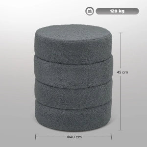 Pouf rotondo in Teddy Fleece, Ø40x45 cm, grigio scuro, portata 120 kg