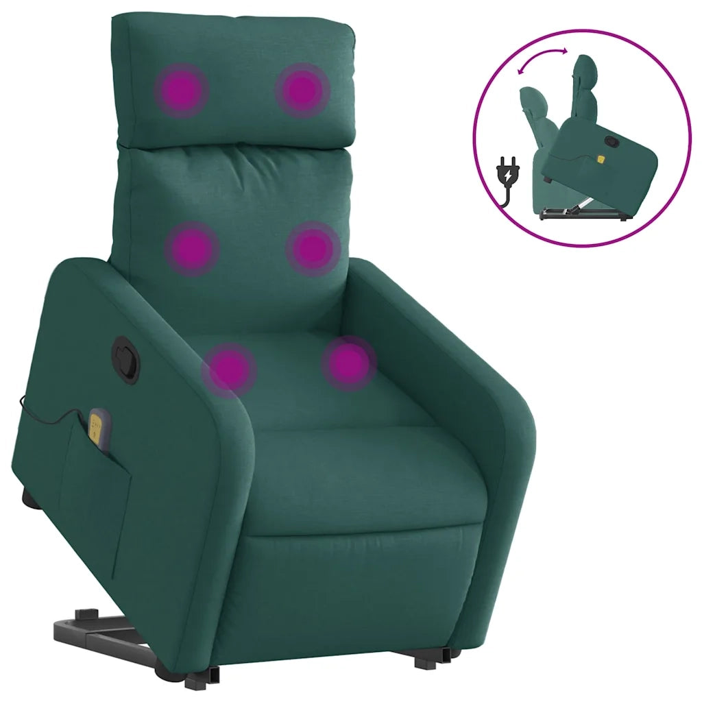 Poltrona Alzapersona Massaggiante Verde Scuro in Tessuto 3206714