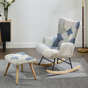 SEDIA A DONDOLO con poggiapiedi 122x68x91 cm Beige e Blu