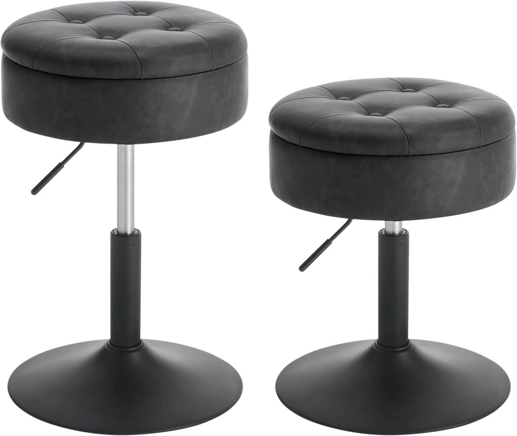 Sgabelli da Trucco Girevoli, Sgabelli Regolabili in Altezza, Sedie da Bar Rotonde con Contenitore, Sedile in Velluto, Base in Metallo, per Cucina, Soggiorno, Grigio Chiaro, BH329hgr-2