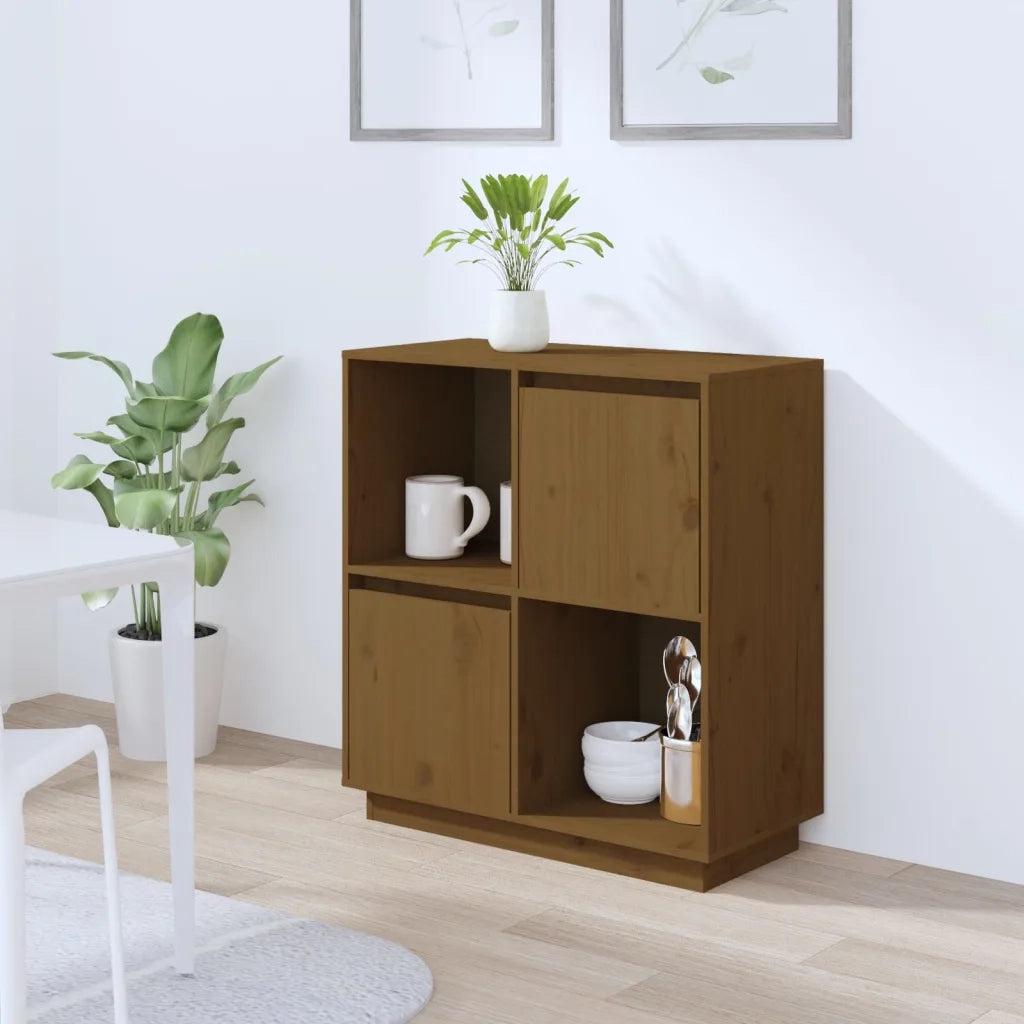 Credenza | Madia | Buffet da pranzo | Armadio da pranzo Marrone Ambrato 74x35x80 cm in Legno Massello di Pino