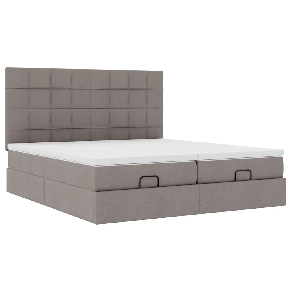 Struttura Letto Pouf con Materassi Tortora 200x200 cm Tessuto 3313703