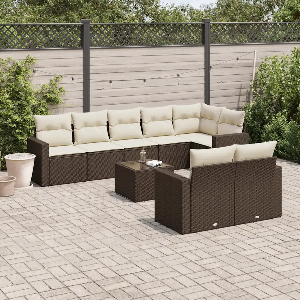 Set Divani da Giardino 9pz con Cuscini Marrone in Polyrattan 3251570
