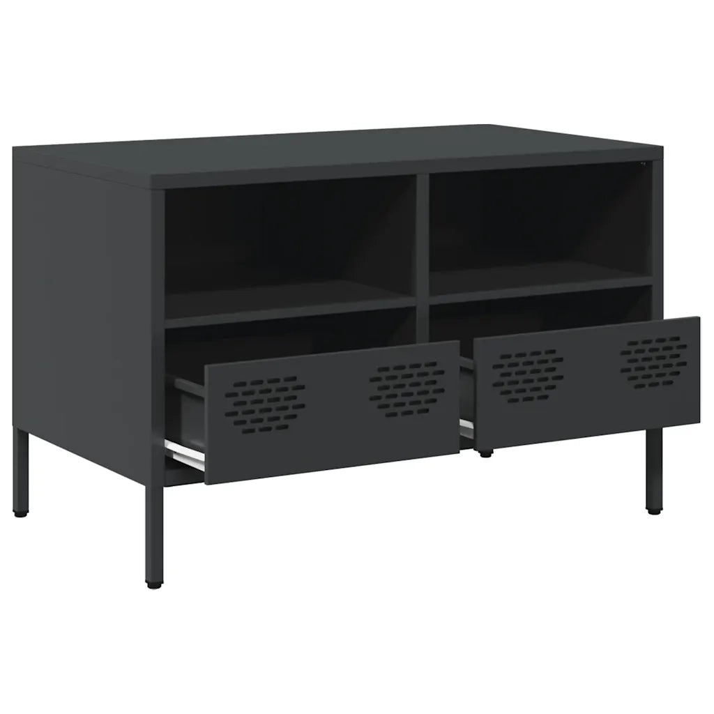 Mobile TV industriale con 2 vani e 2 cassetti 68 x 39 x 43 cm in acciaio laminato a freddo nero 02_0049739