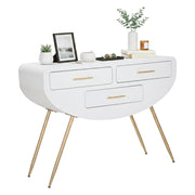 Consolle Tomato, Tavolo multiuso, Mobiletto d'appoggio, Scrivania da corridoio, 110x40 h80 cm, Bianco e Oro